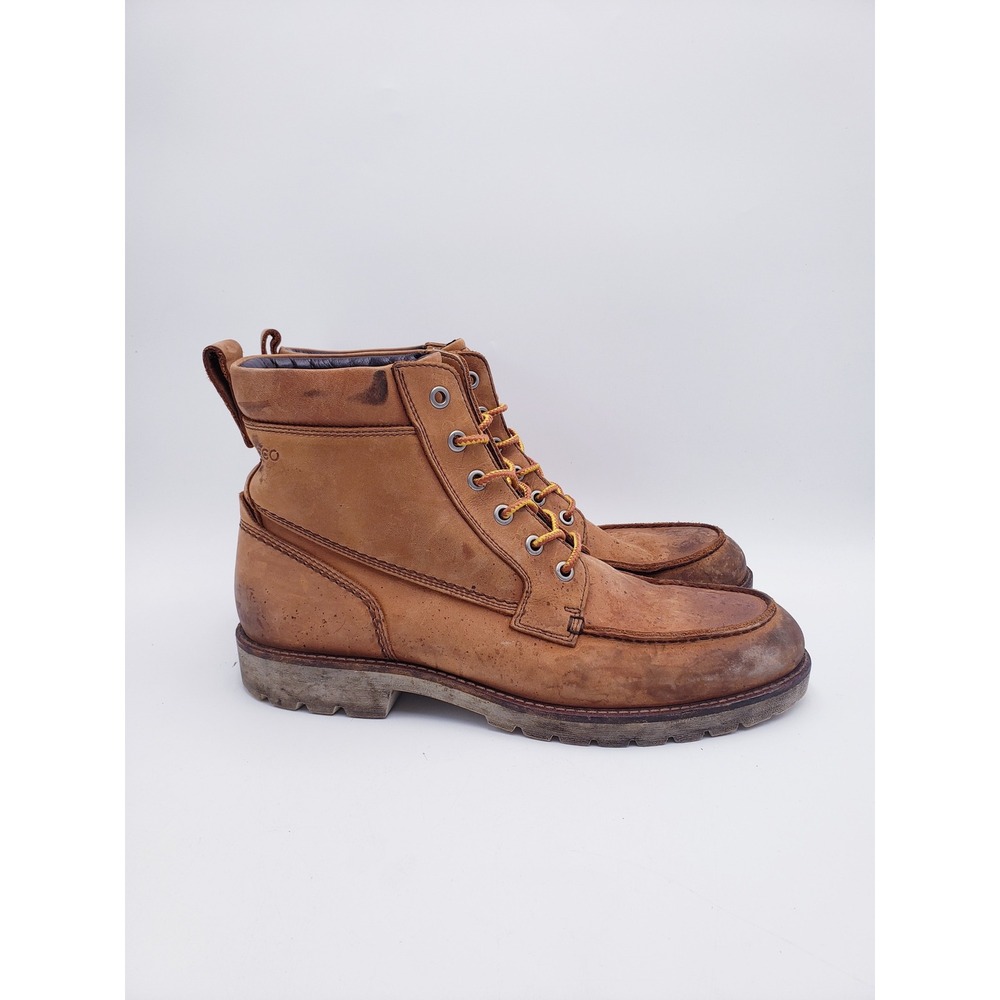Ecco Men's Holbrok 532234 Mid Cut Lace Boot Slip Resist Moc Toe Tan Mens Size 47